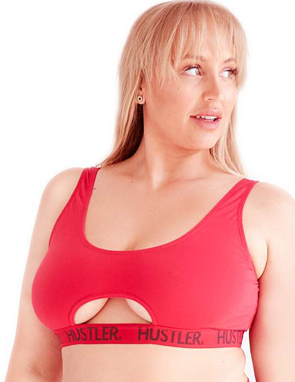 HUSTLER® Cutout Crop Top- Plus- Red Black- Front- Cropped