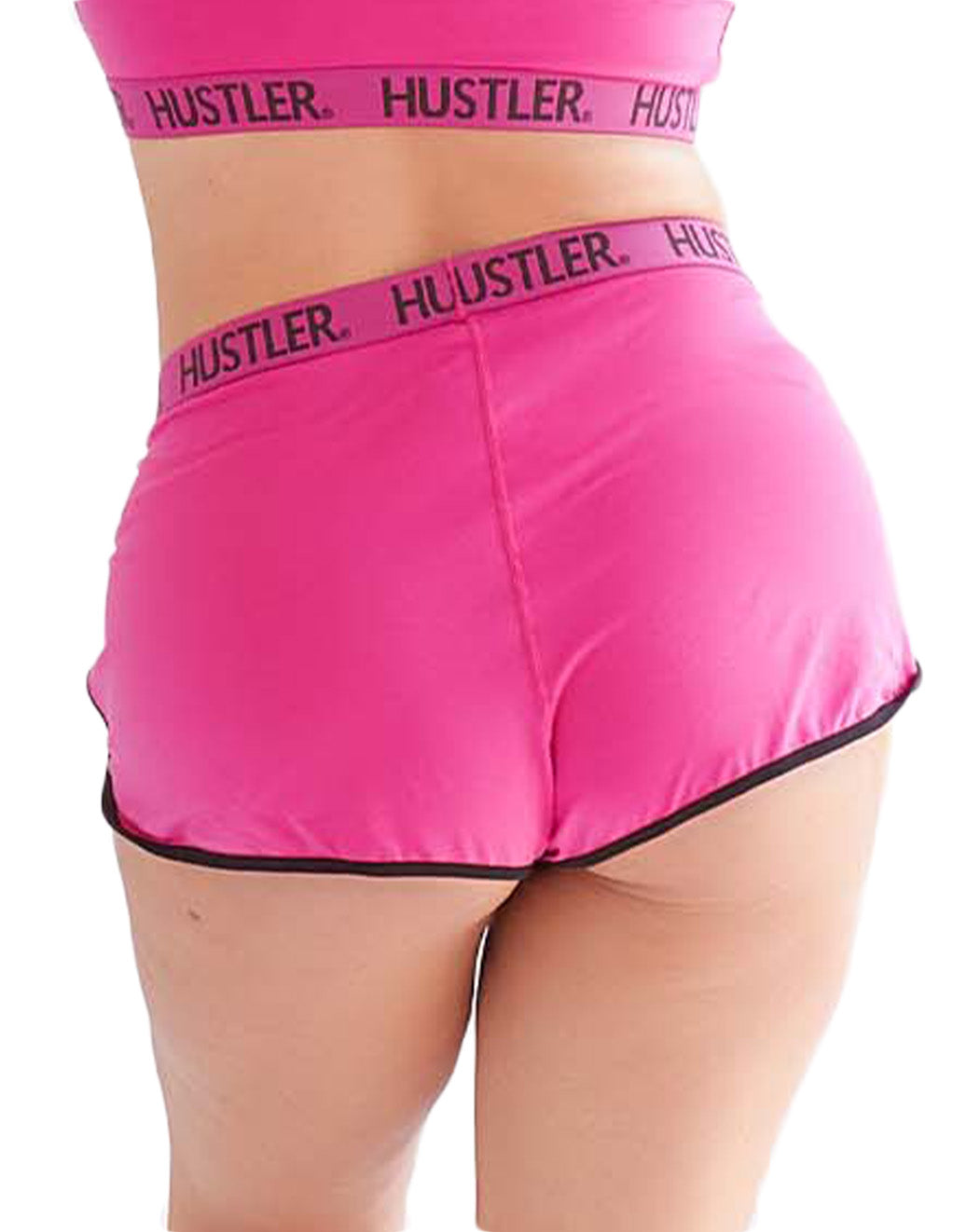 HUSTLER® Dolphin Shorts- Plus- Pink Black- Back- Cropped