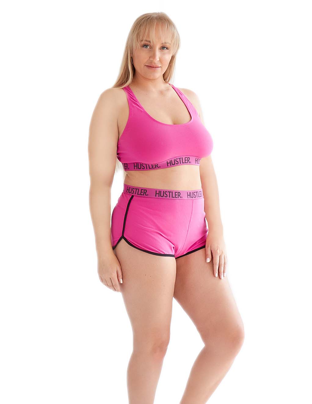HUSTLER® Dolphin Shorts- Pink/Black- Plus- Front