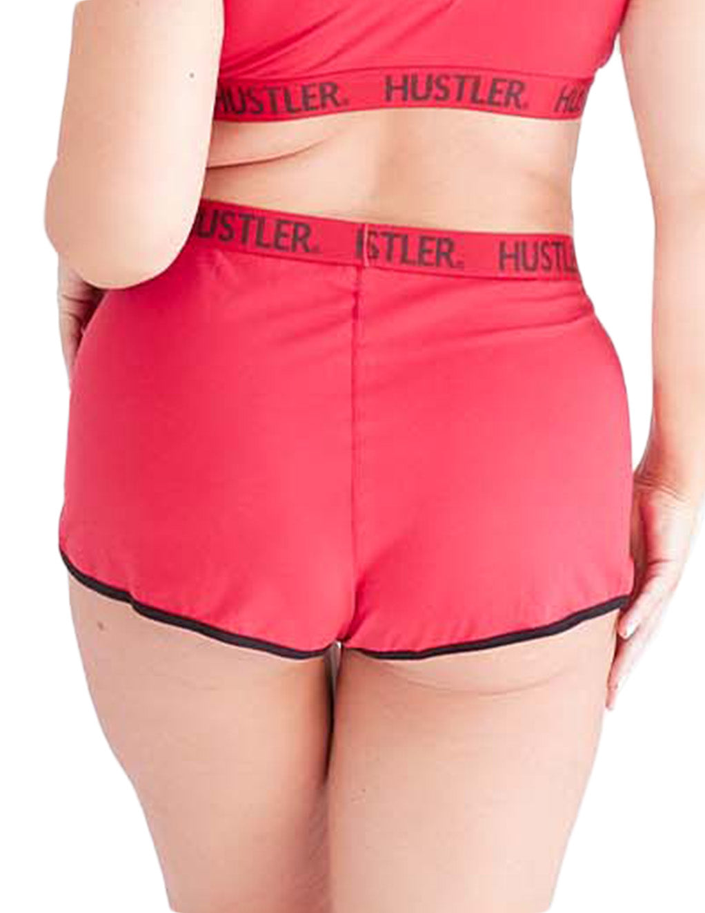 HUSTLER® Dolphin Shorts- Plus- Red Black- Back- Cropped