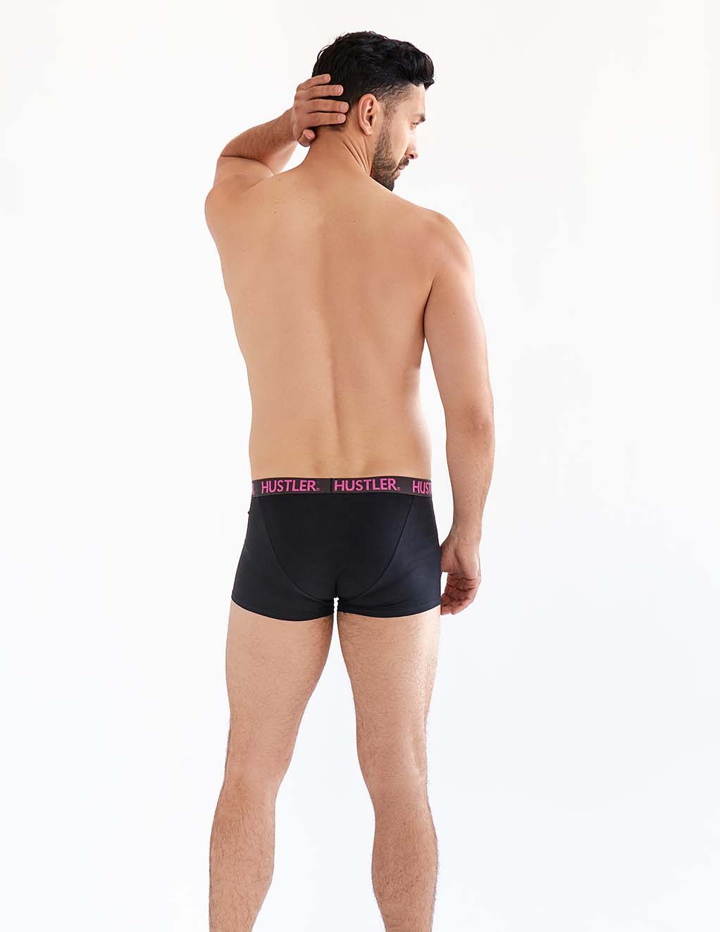 HUSTLER® Mens Boxer Briefs- Black/Pink- Back