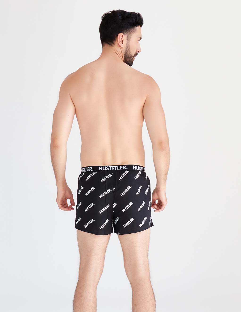 HUSTLER® Mens Boxer Shorts- Black/ White- Back