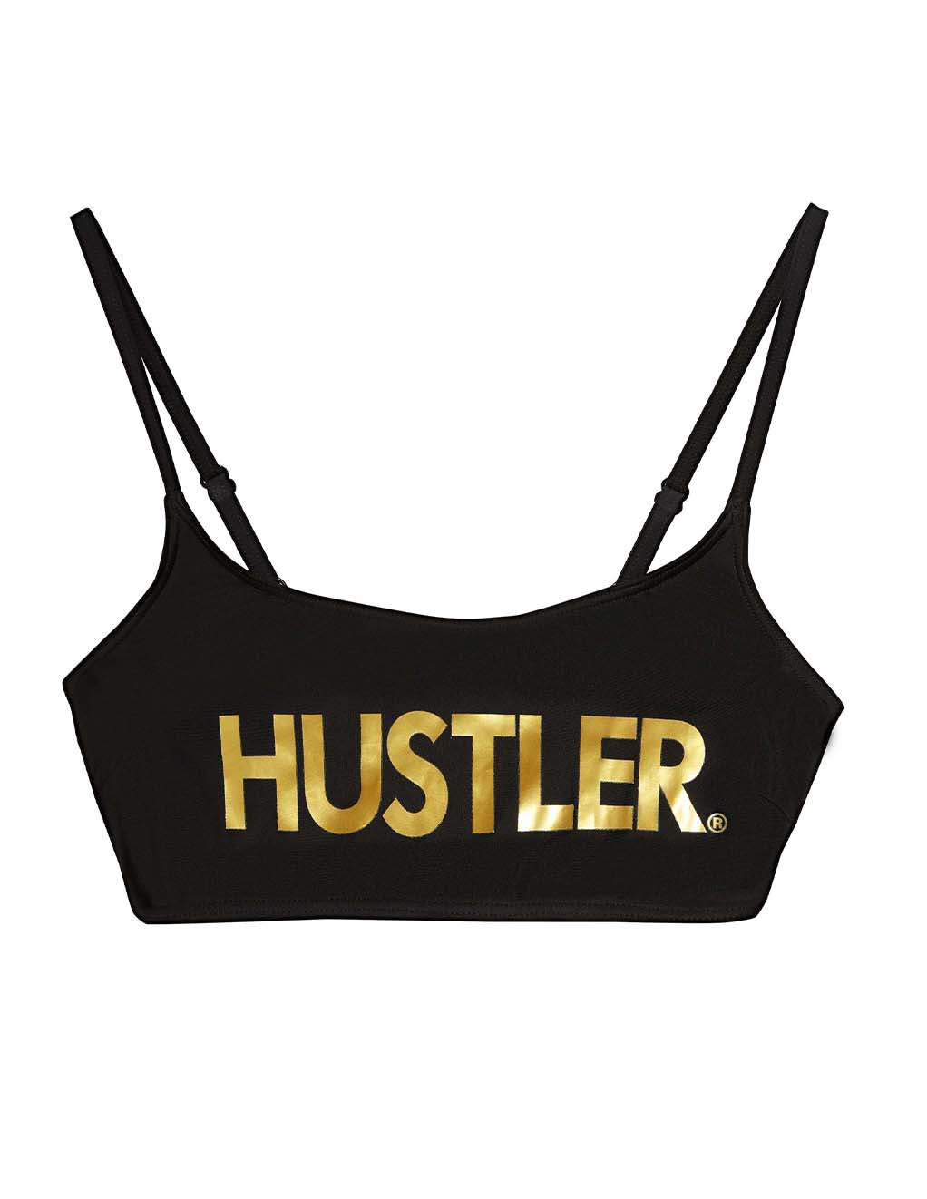 HUSTLER Logo Crop Bikini Top- Black- Front- Main
