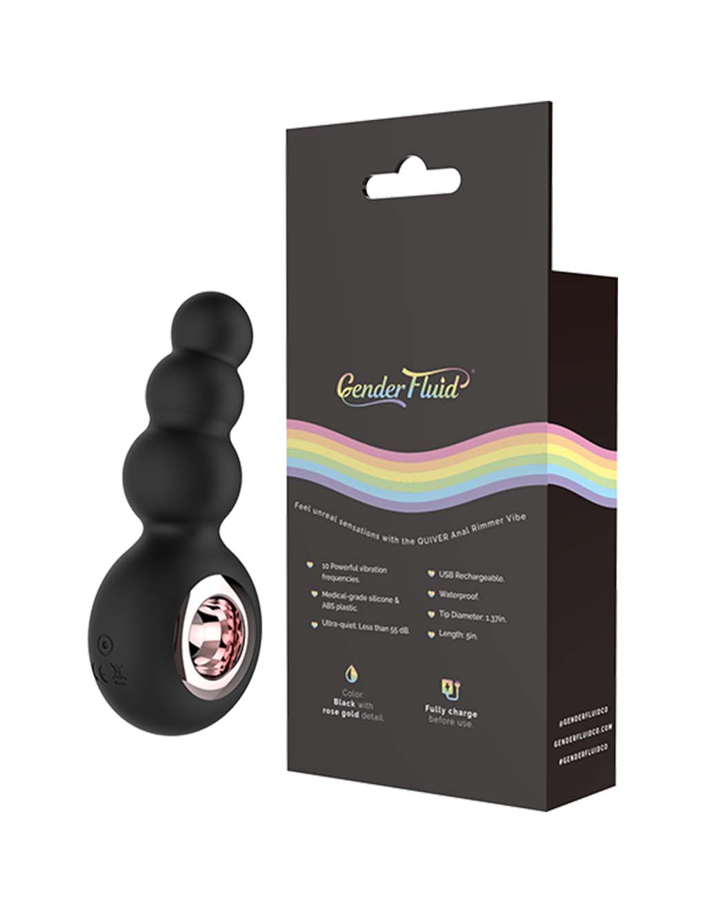 Gender Fluid Quiver Anal Ring Bead Vibe - Toy with Back of Box