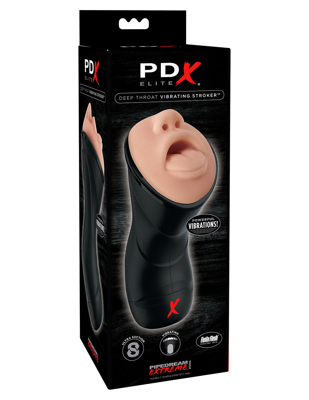 PDX ELITE Deep Throat Vibrating Stroker- Box