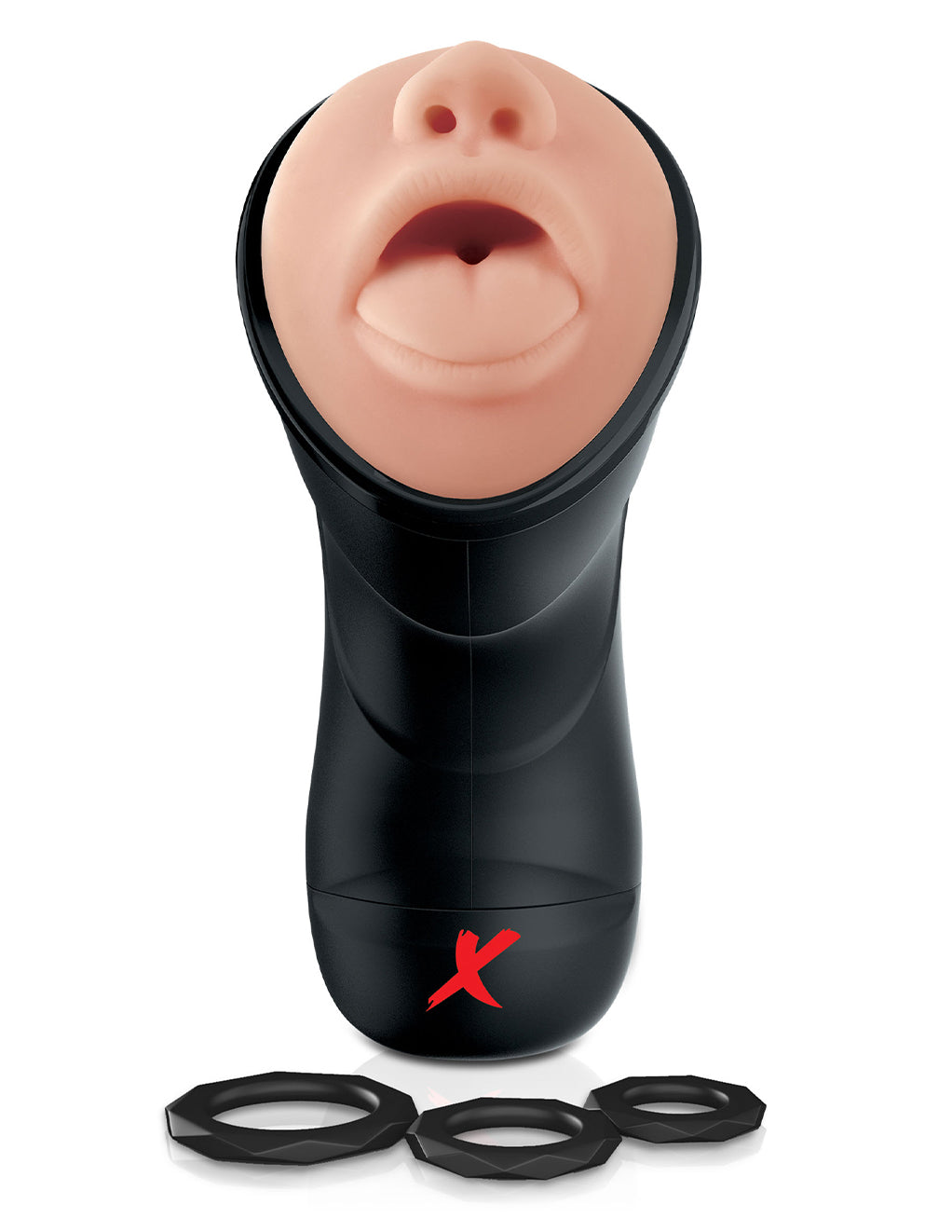 PDX ELITE Deep Throat Vibrating Stroker- with cock rings