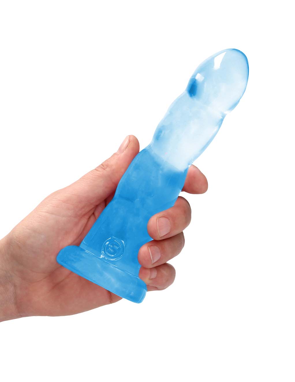 Real Rock Non Realistic Clear Wavy 7" Dildo- In Hand