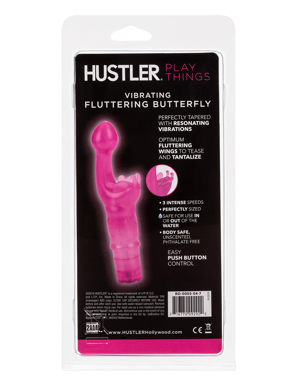 Hustler® Playthings Flutter Butterfly Dual Stimulation Vibrator- Back package