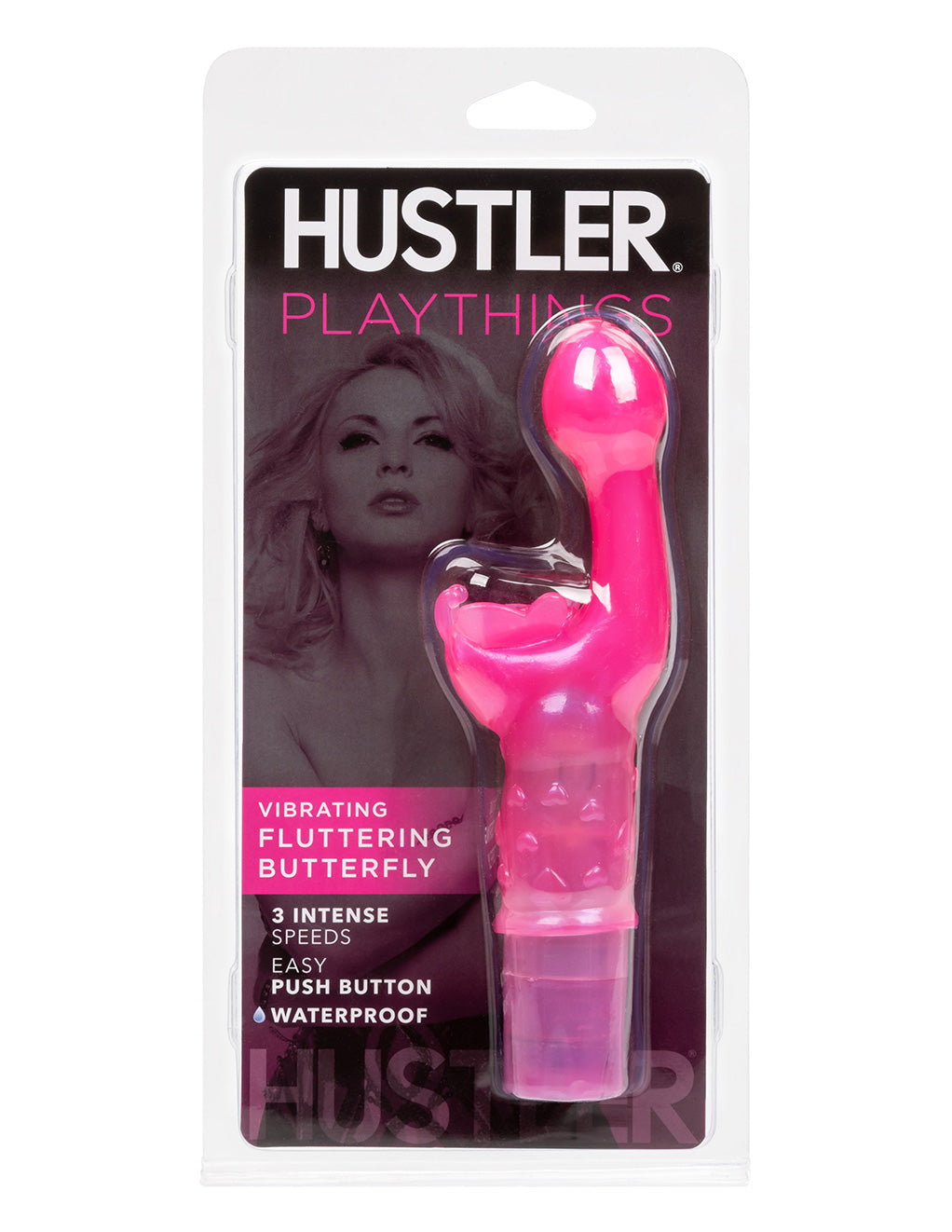 Hustler® Playthings Flutter Butterfly Dual Stimulation Vibrator- Front package