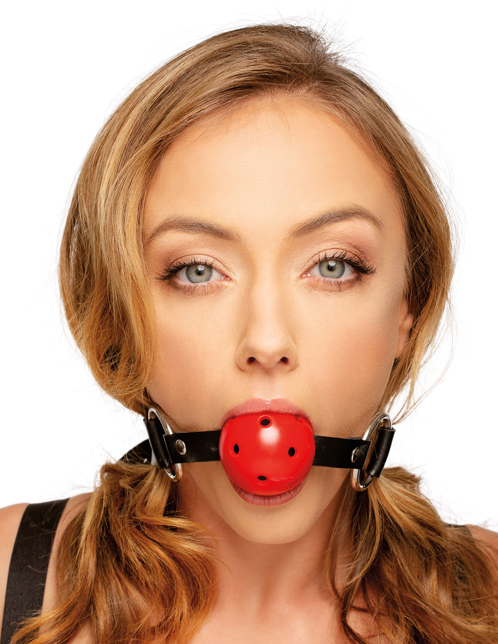 Hustler® Breathable Ball Gag- Red- In mouth