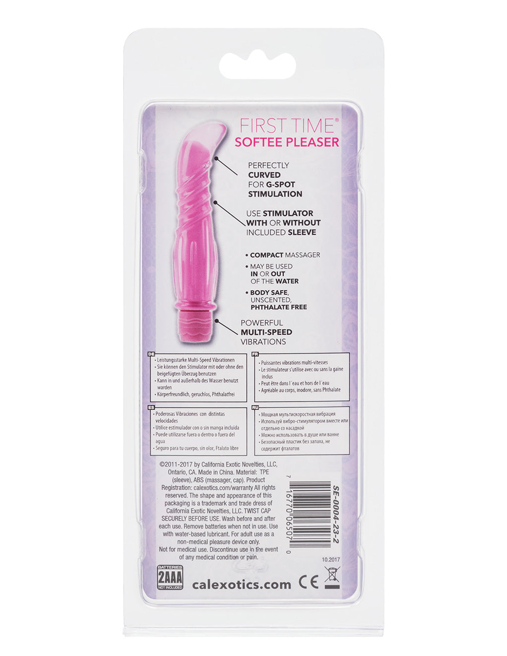First Time Softee Pleaser G-spot Vibrator- Pink- Back package