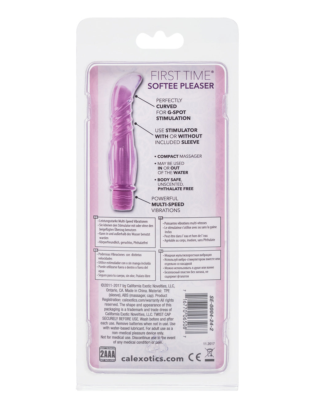 First Time Softee Pleaser G-spot Vibrator- Purple- Back package