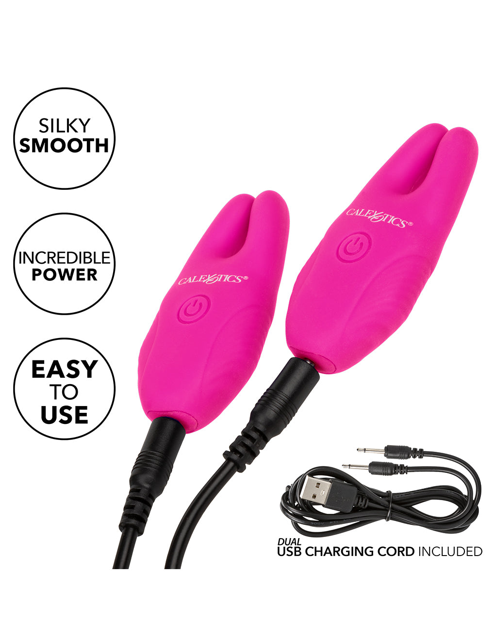 CalEx Silicone Remote Nipple Clamps- Pink- Charger