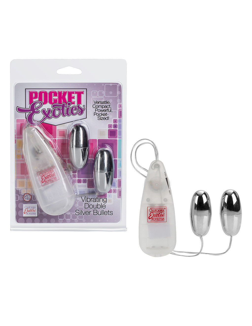 Pocket Exotics Vibrating Double Bullet Silver Front 