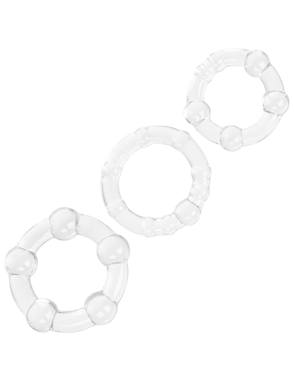 California Exotics 3 Piece Silicone Island Rings- Clear- Front- Side