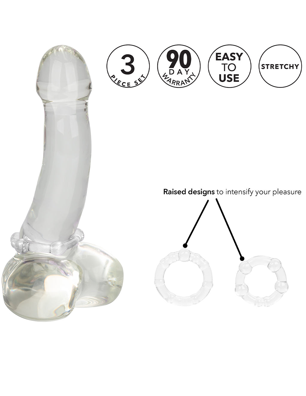 California Exotics 3 Piece Silicone Island Rings- Clear- Details