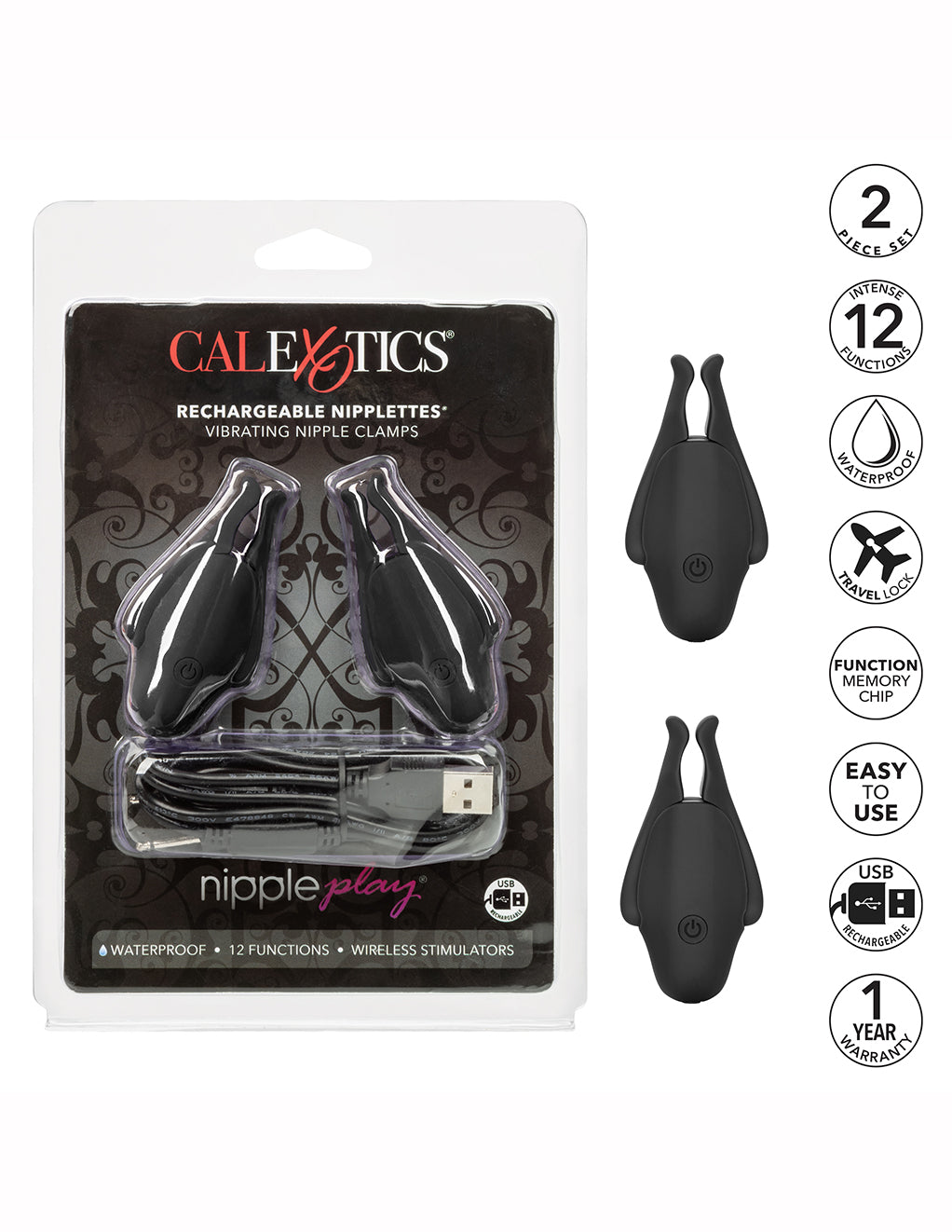 Nipple Play Rechargeable Nipplettes- Black- Details
