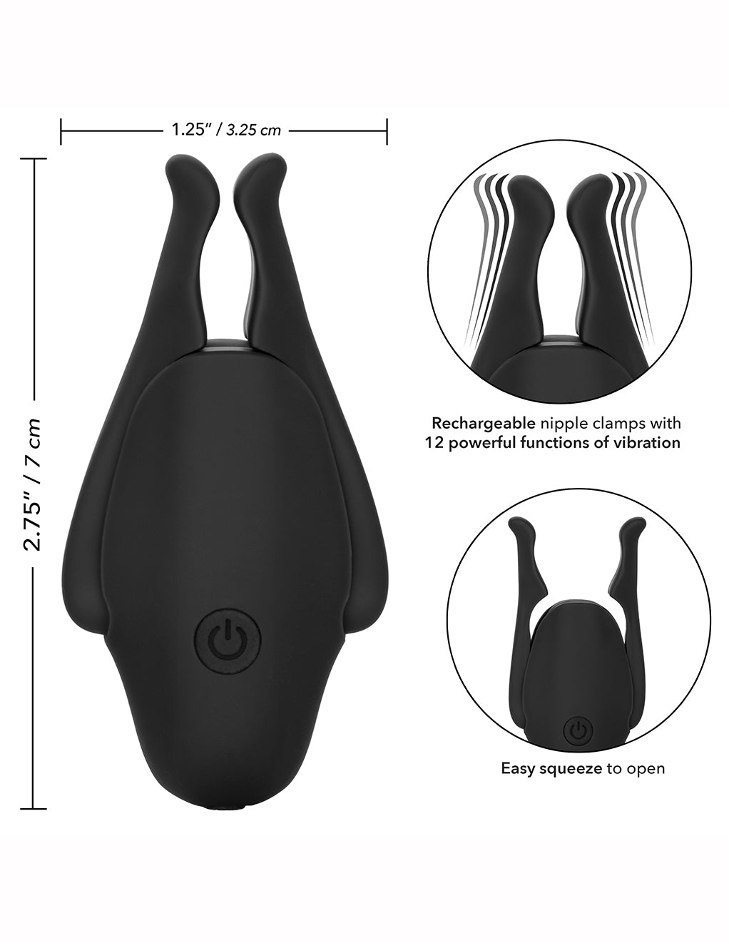 Nipple Play Rechargeable Nipplettes- Black- Measurement