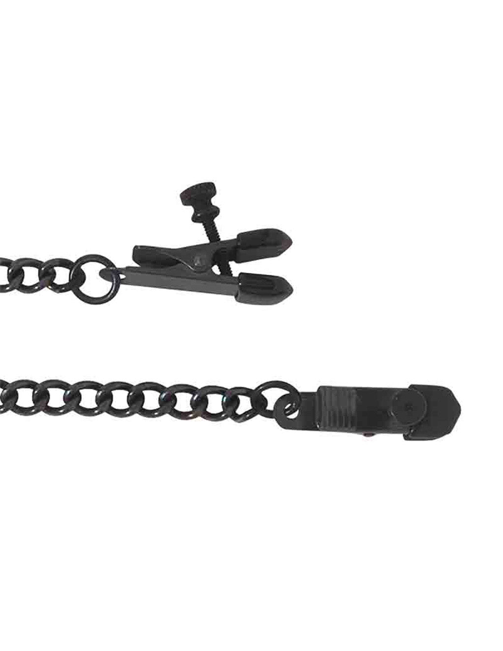 Spartacus Broad Tip Adjustable Chained Nipple Clamps Black closeup