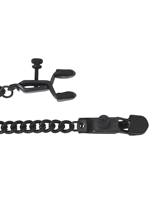 Spartacus Adjustable Link Chain Open Wide Blackline Clamps - Fetish BDSM - Nipple play