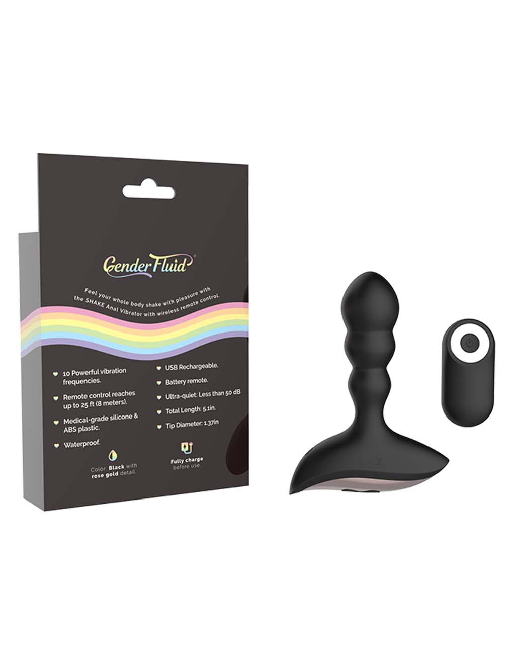 Gender Fluid Shake Anal Vibe - Toy with Back of Box