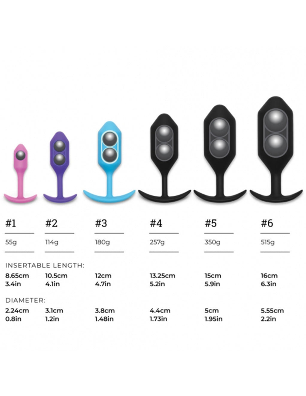 B-Vibe Snug Plug 1- Size Weight Chart