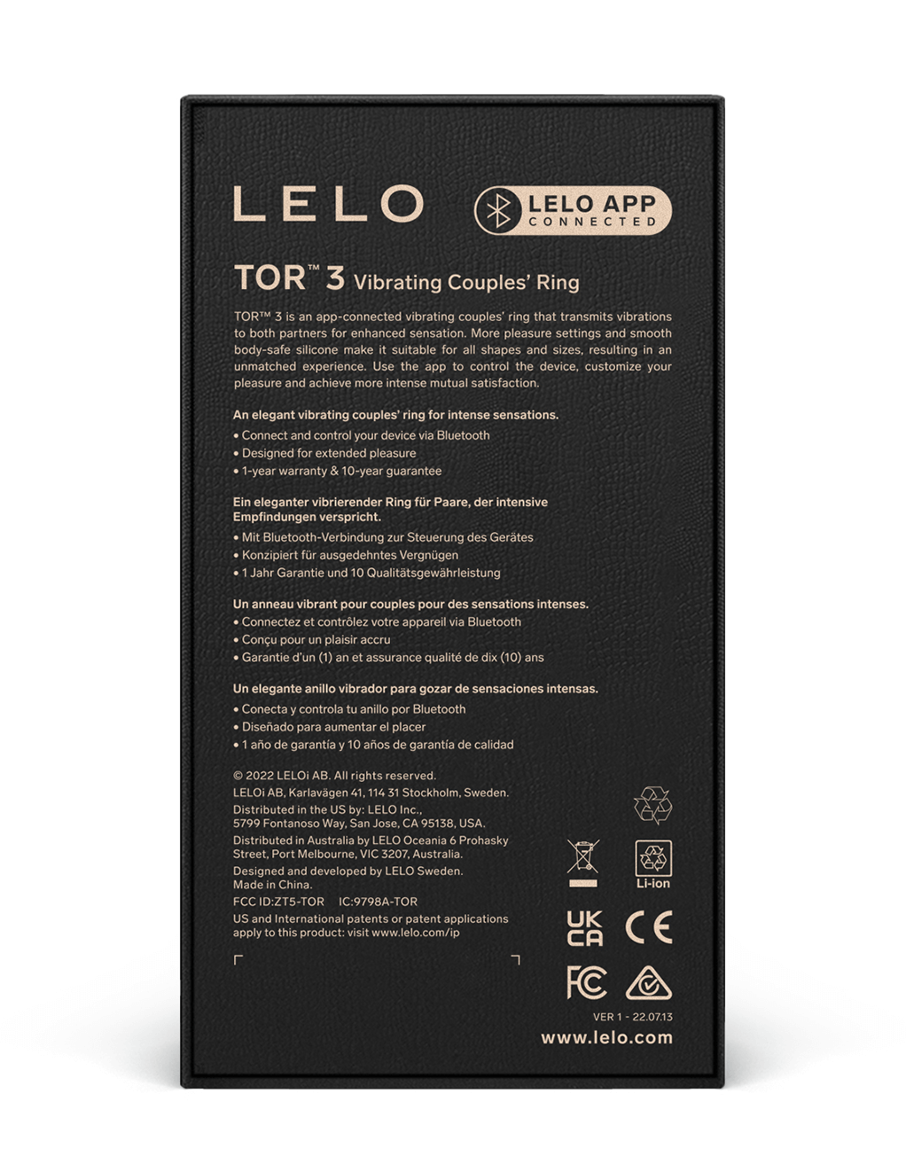Lelo Tor 3 - Back Of Box