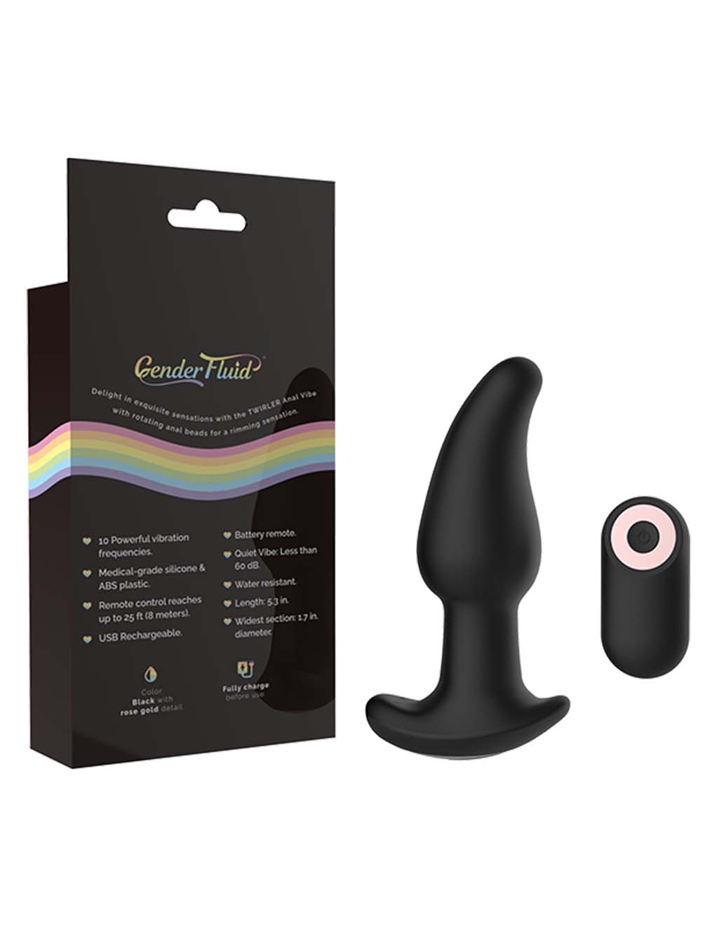 Gender Fluid Twirler Anal Vibe - Toy with Back of Box