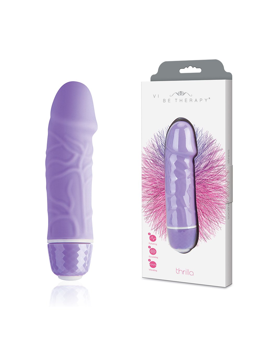 Vibe Therapy Mini Thrilla Silicone Battery Operated Massaging Vibrator- Purple- Front Box