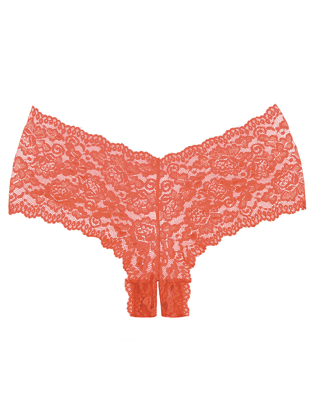 Allure Lingerie Crotchless Scallop Lace Boyshort Panty- Red- Front