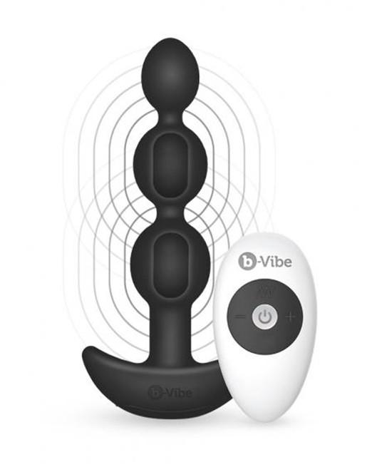 B-Vibe Triplet Vibrating Anal Beads- Black- With remote