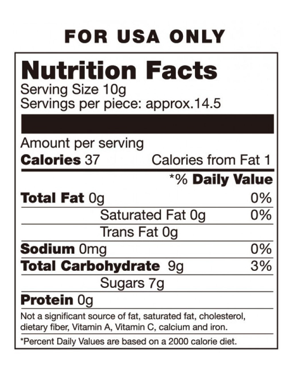 Sweet and Sexy Candy G-String- Nutrition facts