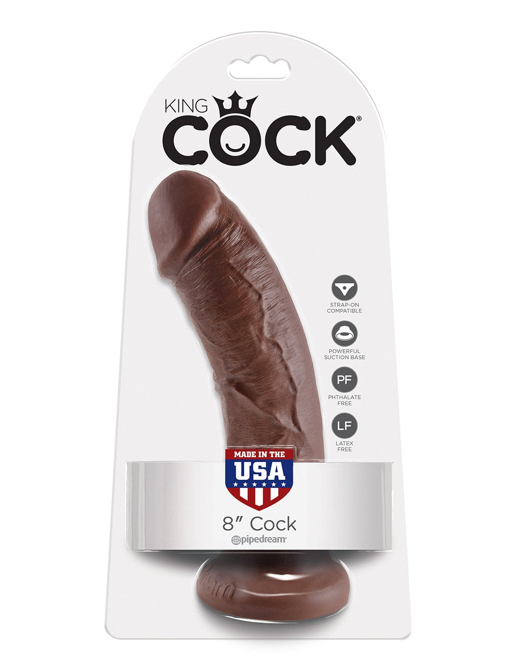 King Cock 8 Inch Realistic Dildo- Brown- Package
