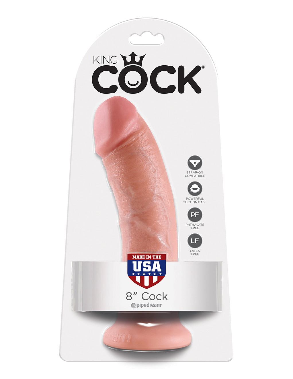 King Cock 8 Inch Realistic Dildo- Flesh- Package