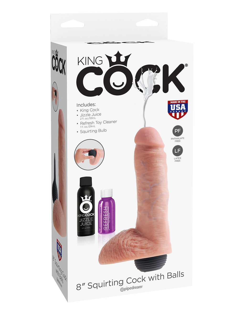 Pipedream King Cock 8 Inch Squirting Cock with Balls- Vanilla- Front