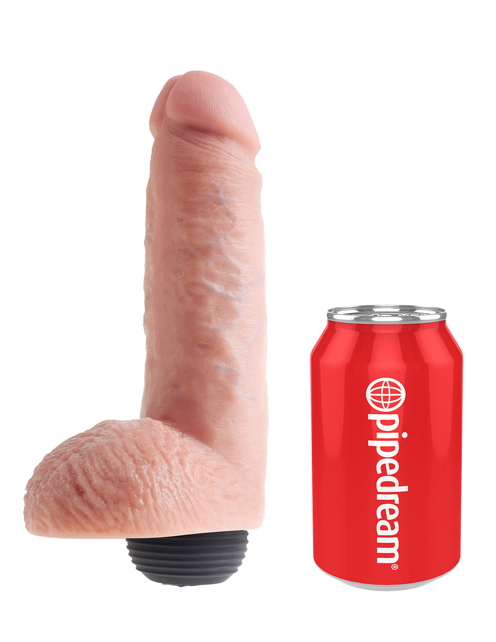 King Cock 8 Inch Squirting Cock with Balls- Vanilla- Sized by Can