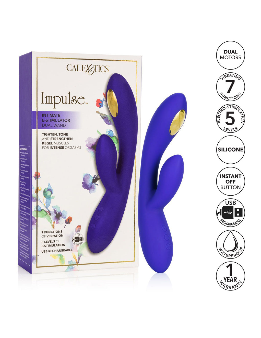 Impulse Intimate E Stim Dual Wand By California Exotics Packaging With Key Features